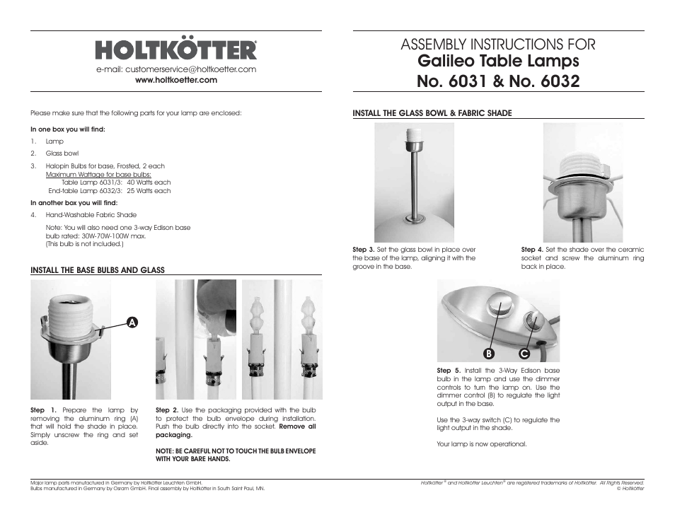 Assembly instructions for, Ab c | Holtkoetter 6032 User Manual | Page 2 / 2