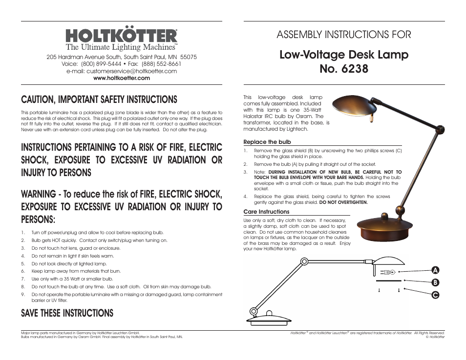 Holtkoetter 6238 User Manual | 1 page