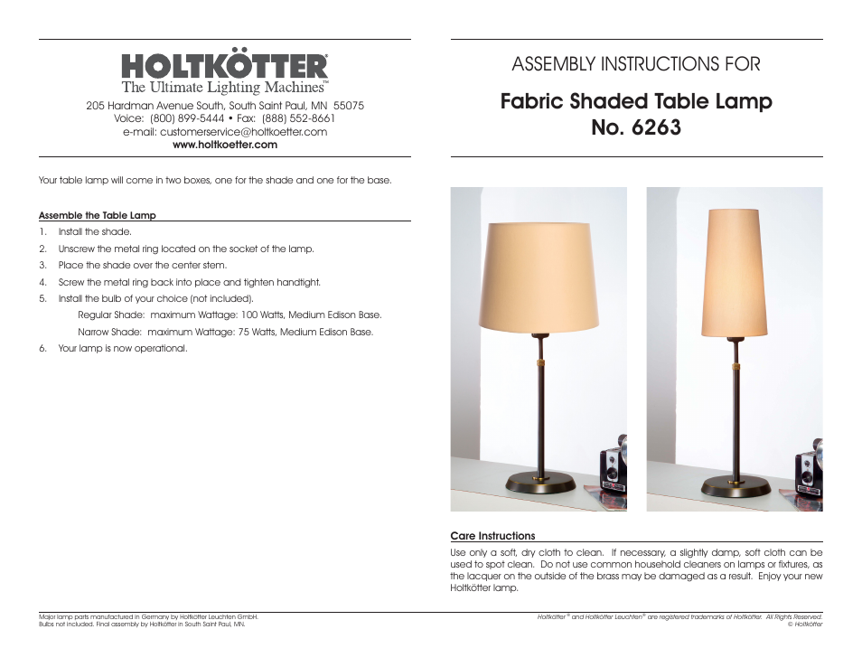 Holtkoetter 6263 User Manual | 1 page