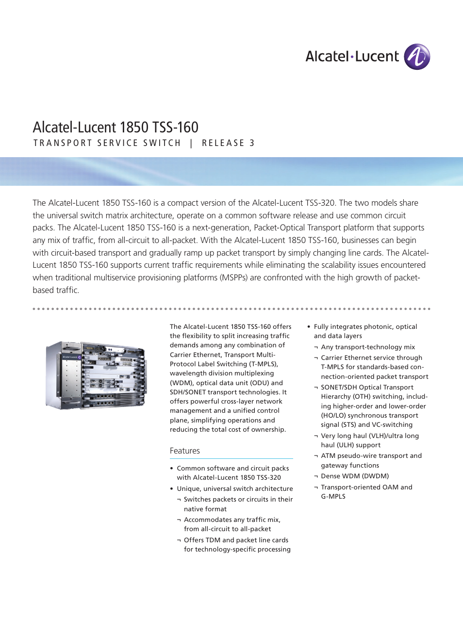 Alcatel-Lucent 1850 TSS-160 User Manual | 4 pages