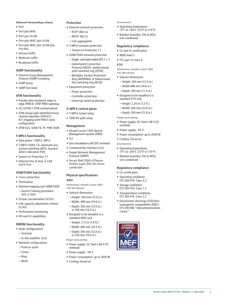 Alcatel-Lucent 1850 TSS-160 User Manual | Page 3 / 4