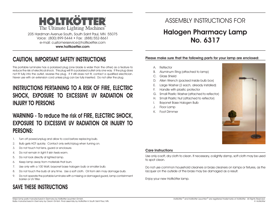 Holtkoetter 6317 User Manual | 2 pages