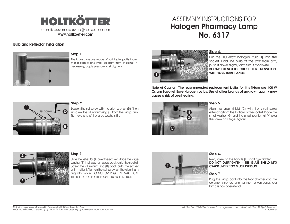 Halogen pharmacy lamp no. 6317, Assembly instructions for | Holtkoetter 6317 User Manual | Page 2 / 2