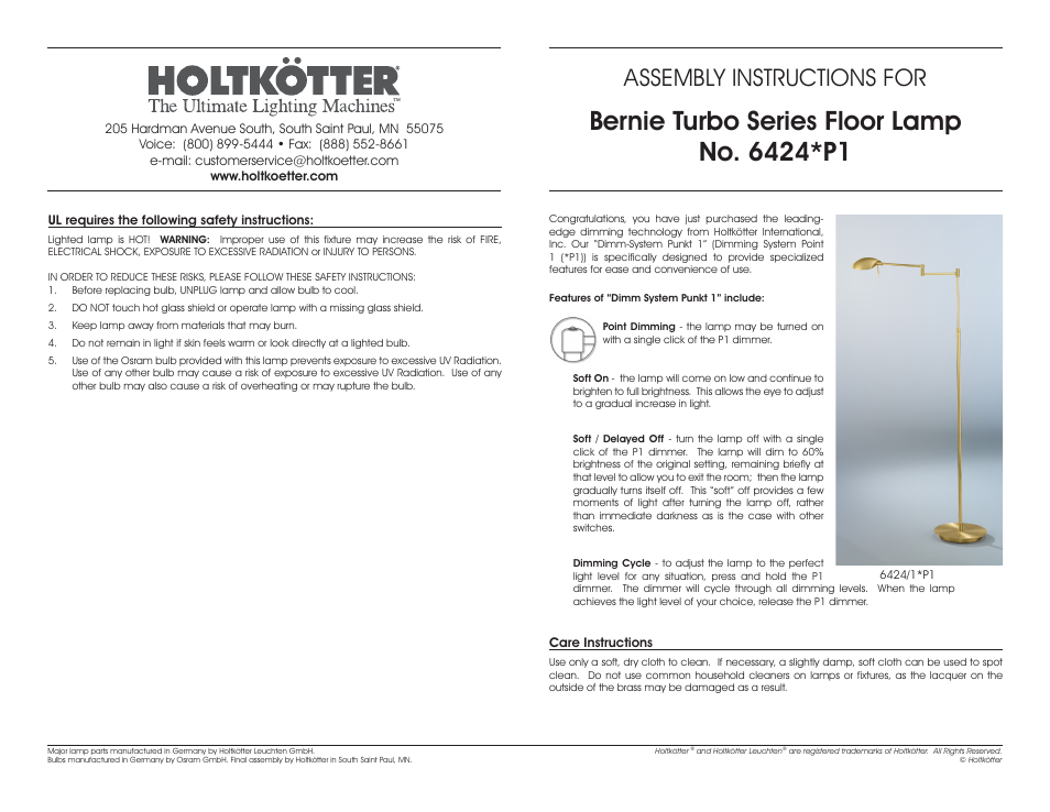 Holtkoetter 6424P1 User Manual | 2 pages