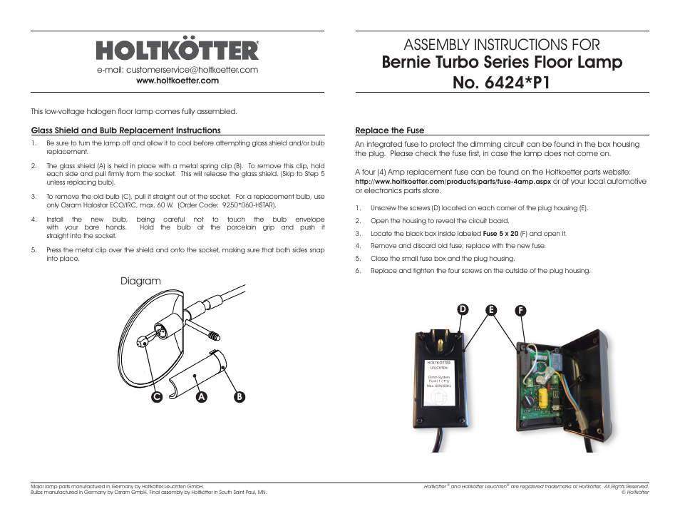 Assembly instructions for, Diagram | Holtkoetter 6424P1 User Manual | Page 2 / 2