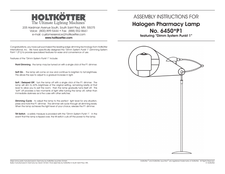 Holtkoetter 6450P1 User Manual | 2 pages