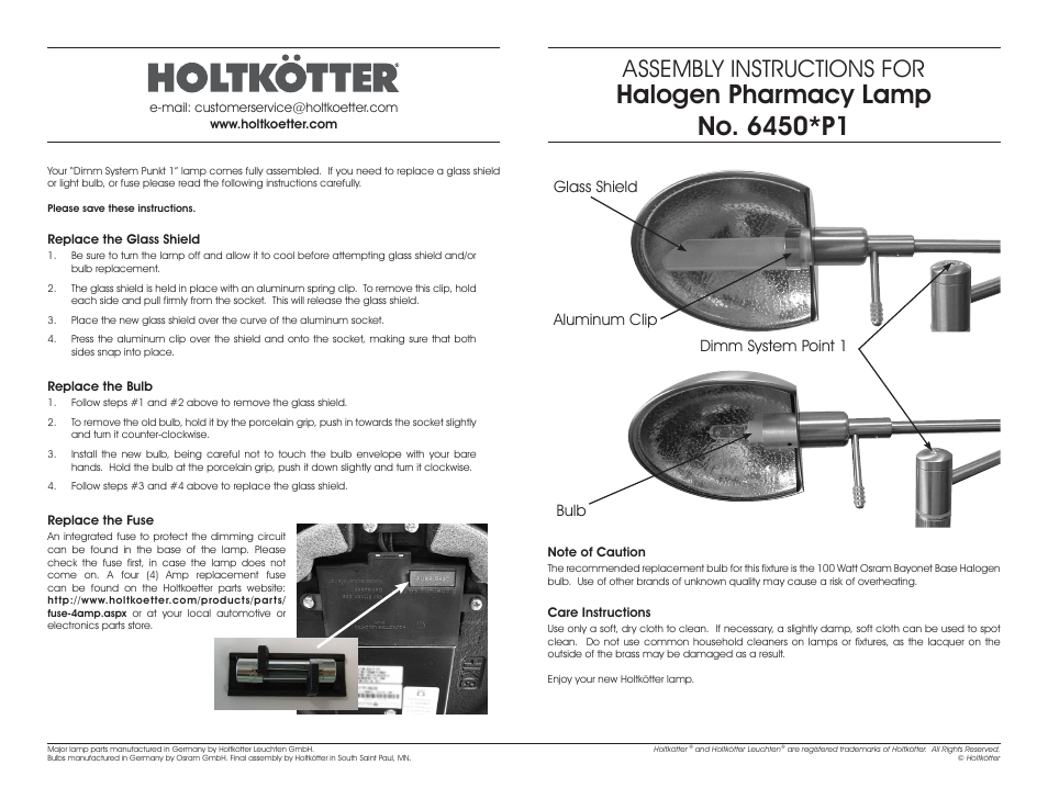 Assembly instructions for | Holtkoetter 6450P1 User Manual | Page 2 / 2