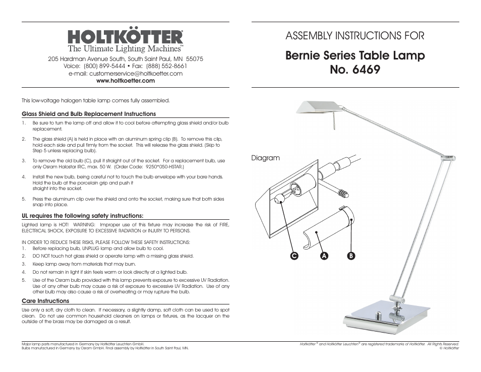 Holtkoetter 6469 User Manual | 1 page