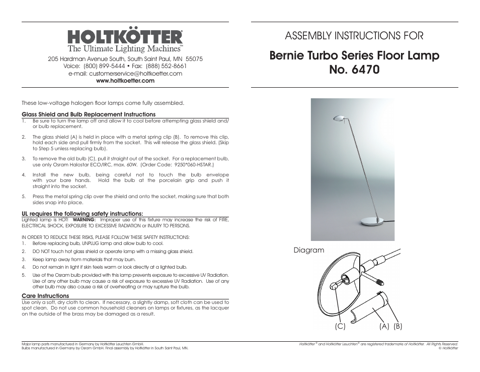 Holtkoetter 6470 User Manual | 1 page