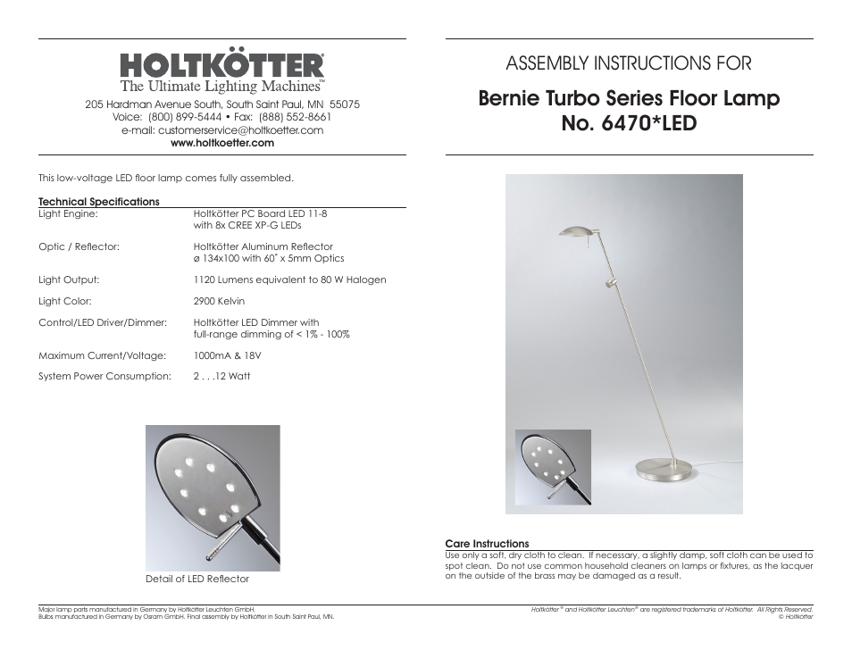 Holtkoetter 6470LED User Manual | 1 page