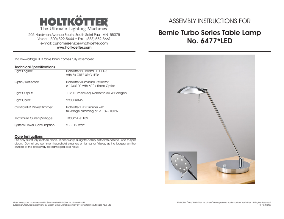 Holtkoetter 6477LED User Manual | 1 page