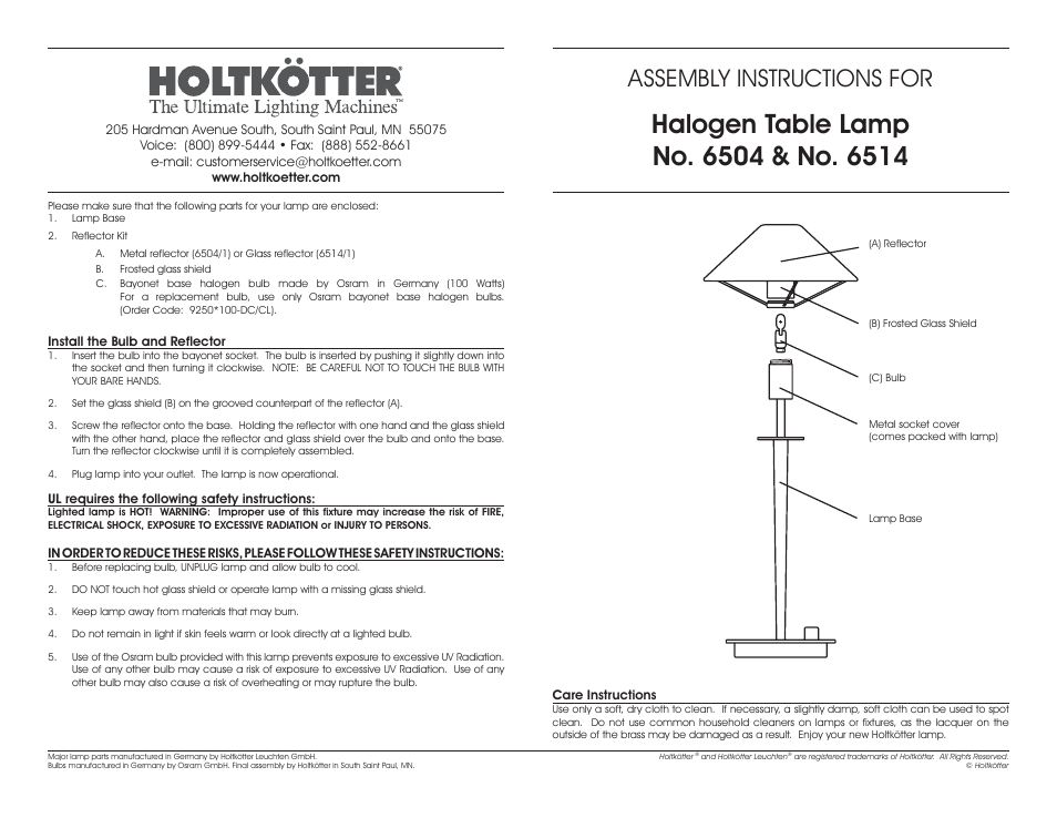 Holtkoetter 6504 User Manual | 1 page