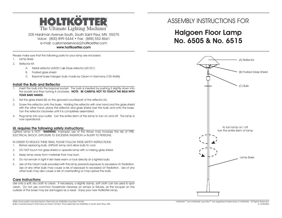 Holtkoetter 6505 User Manual | 1 page
