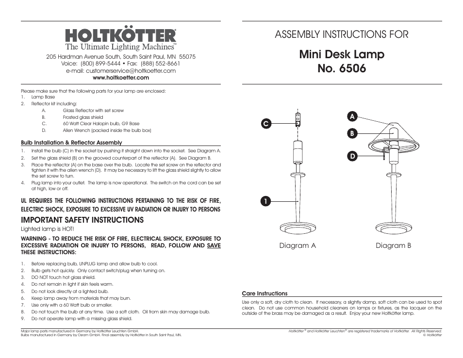 Holtkoetter 6506 User Manual | 1 page