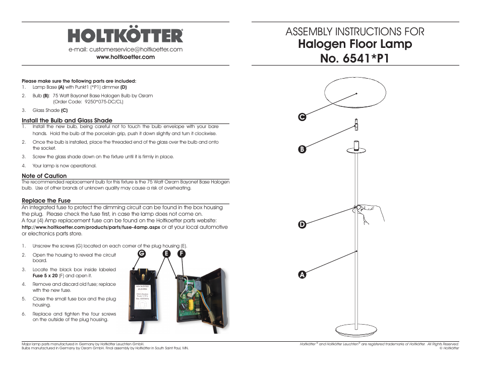 Assembly instructions for, Bc a d | Holtkoetter 6541P1 User Manual | Page 2 / 2