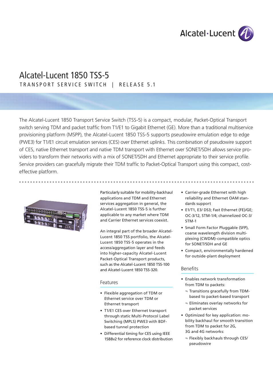 Alcatel-Lucent 1850 TSS-5 User Manual | 2 pages