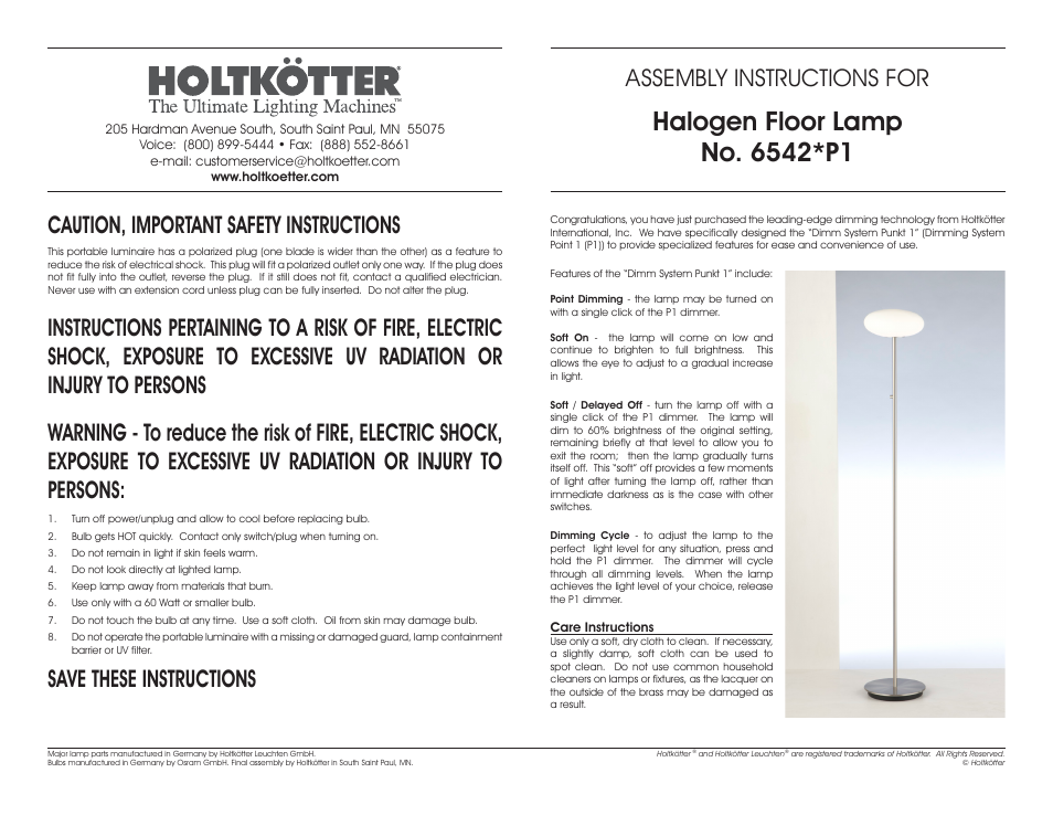 Holtkoetter 6542P1 User Manual | 2 pages