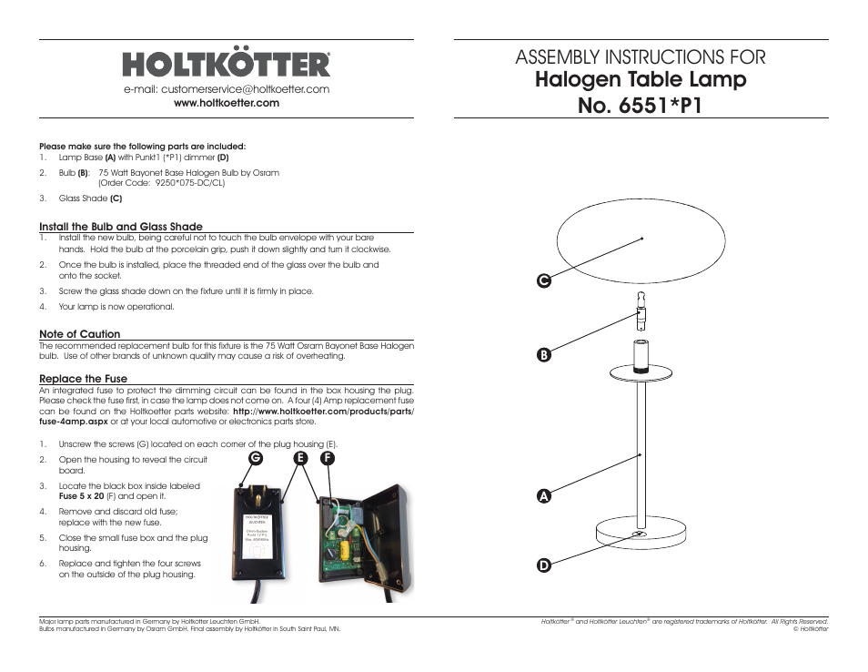 Assembly instructions for | Holtkoetter 6551P1 User Manual | Page 2 / 2