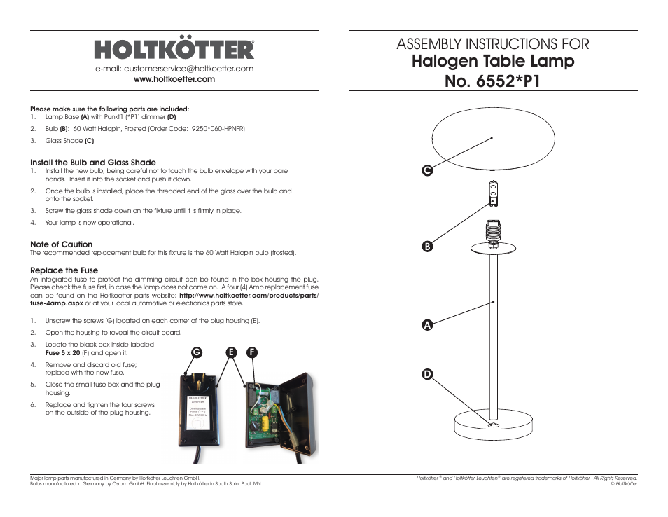 Assembly instructions for | Holtkoetter 6552P1 User Manual | Page 2 / 2