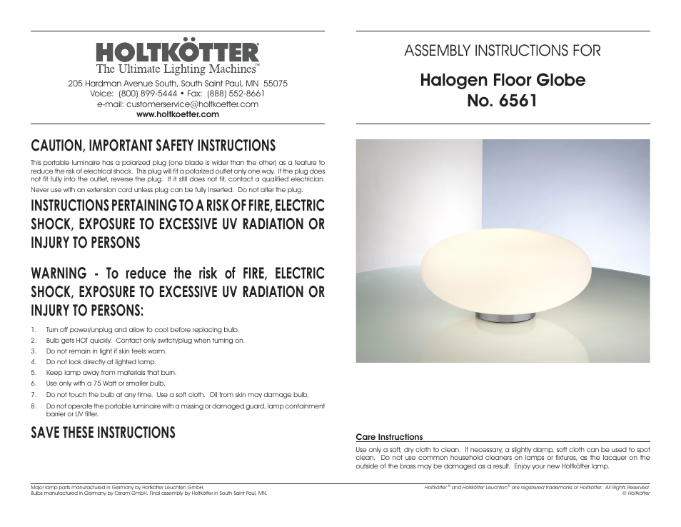 Holtkoetter 6561 User Manual | 2 pages