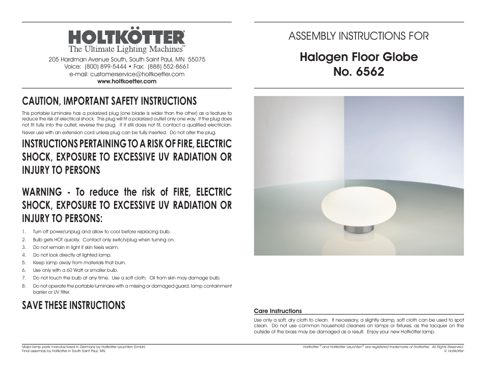 Holtkoetter 6562 User Manual | 2 pages