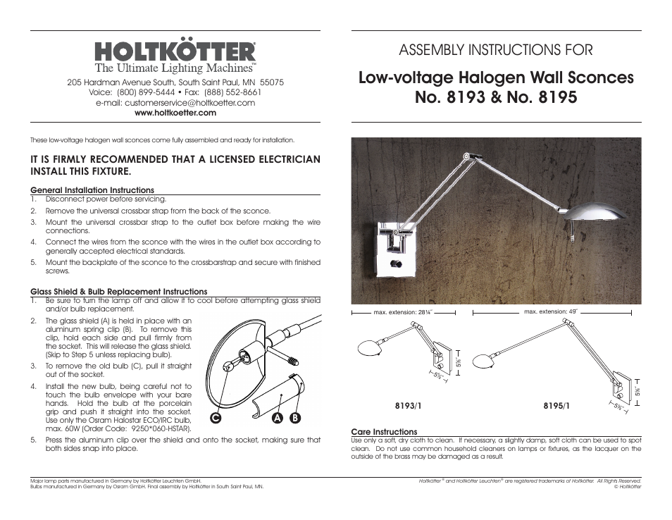 Holtkoetter 8193 User Manual | 1 page