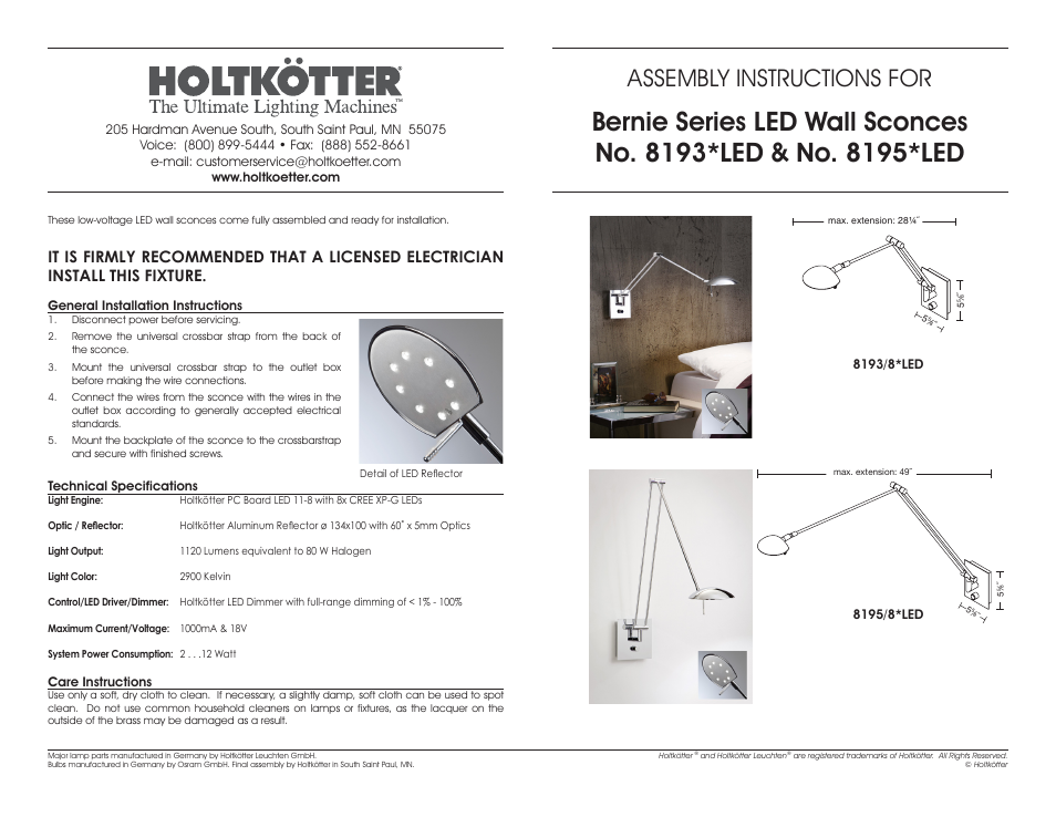 Holtkoetter 8193LED User Manual | 1 page