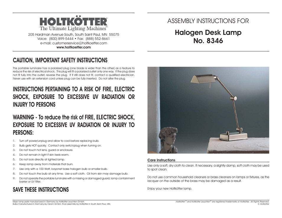 Holtkoetter 8346 User Manual | 2 pages