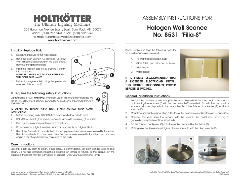 Holtkoetter 8531 User Manual | 1 page