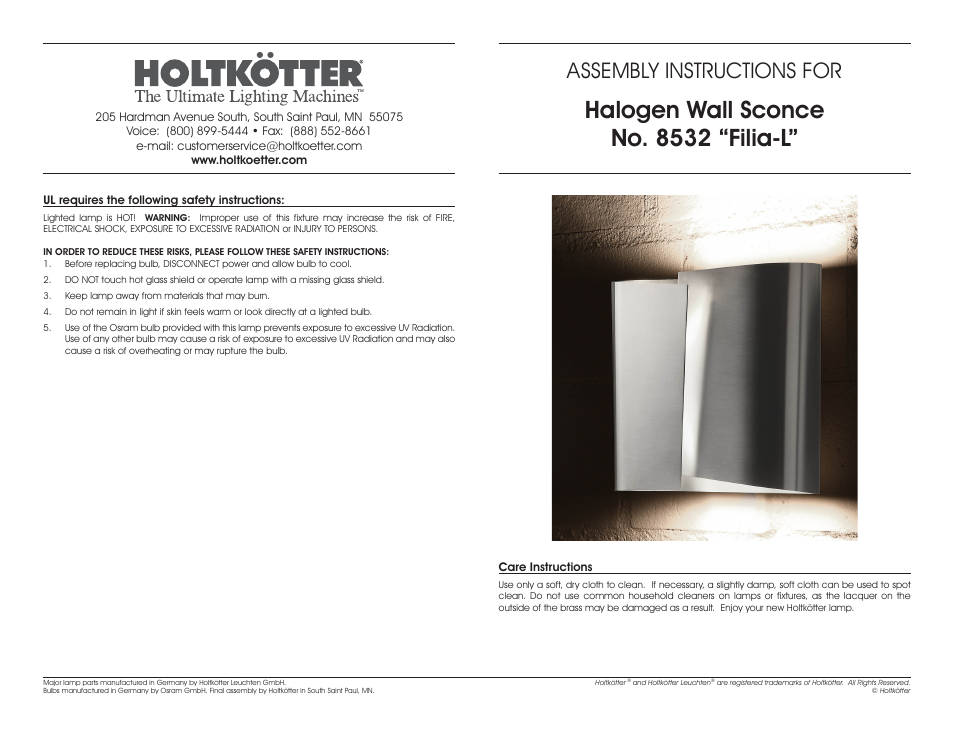 Holtkoetter 8532 User Manual | 2 pages