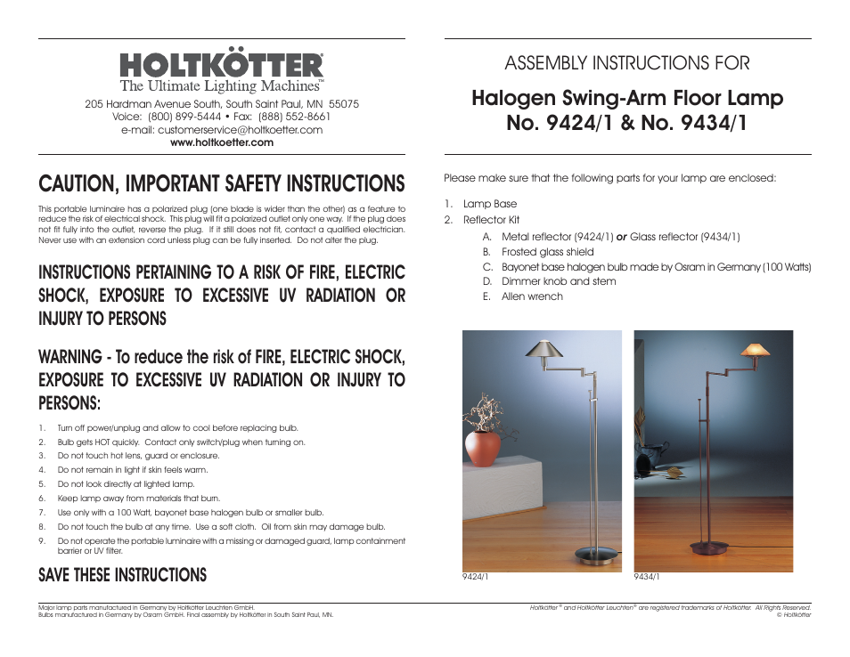 Holtkoetter 9424 User Manual | 2 pages