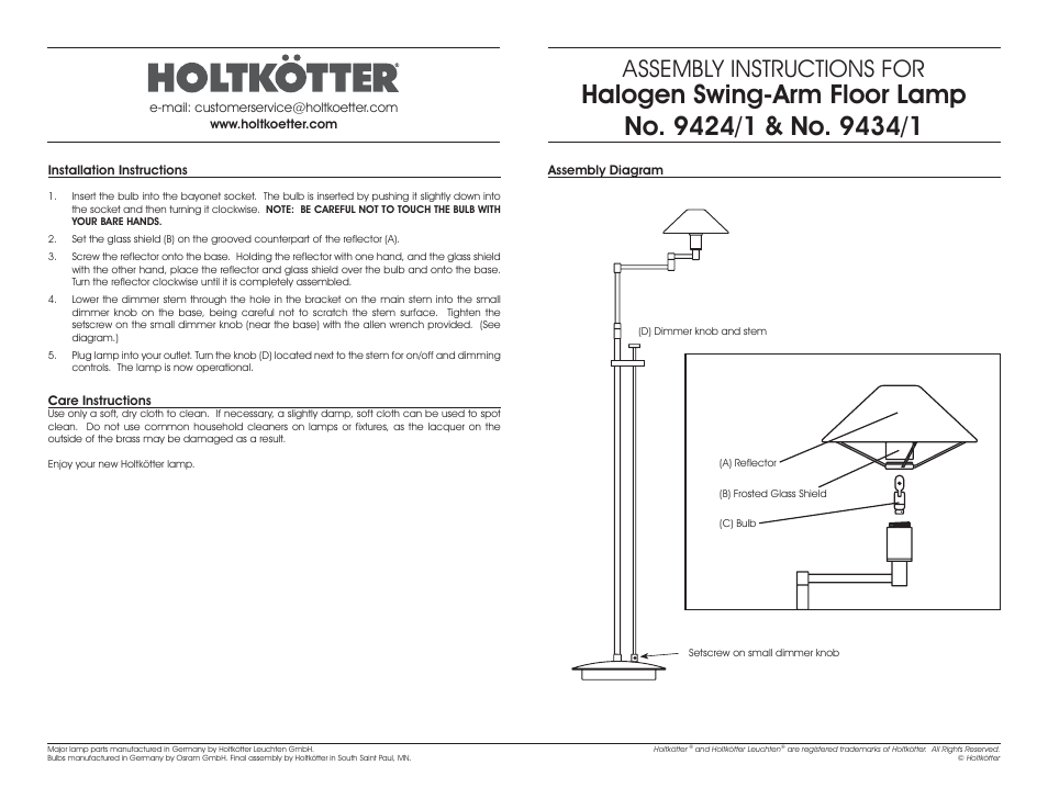 Assembly instructions for | Holtkoetter 9424 User Manual | Page 2 / 2