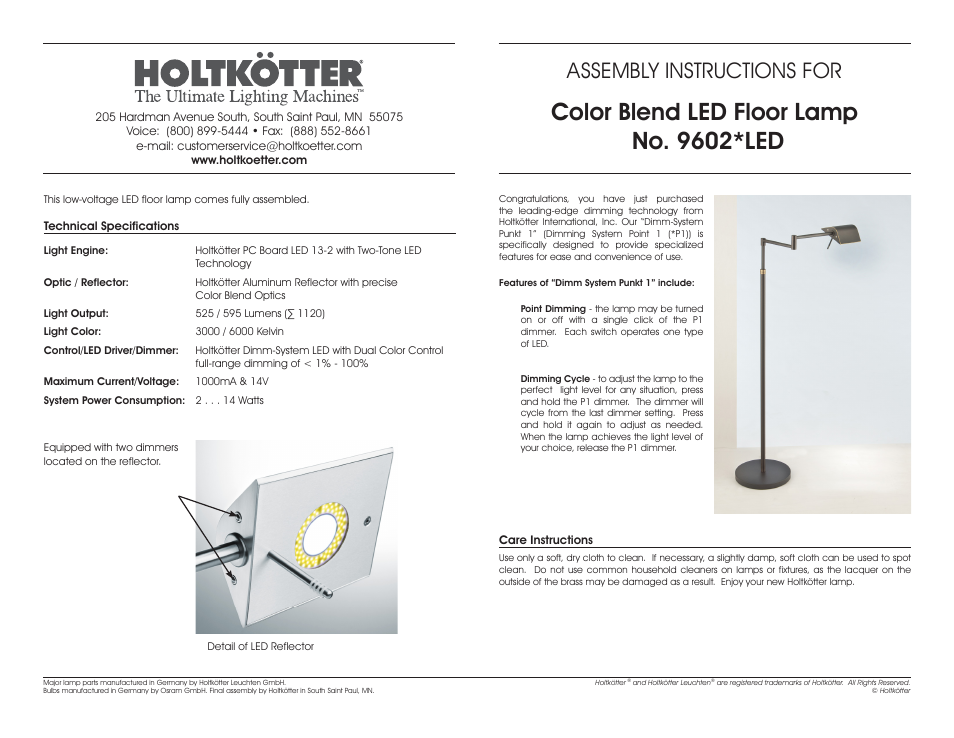 Holtkoetter 9602LED User Manual | 1 page