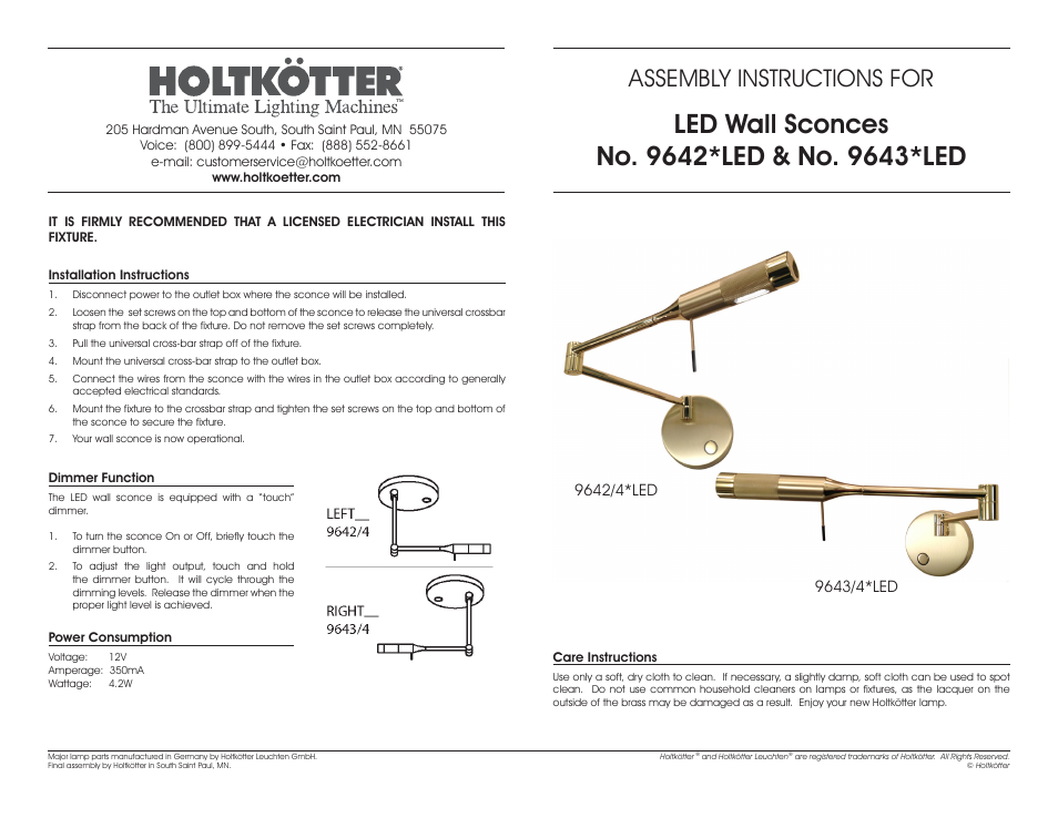 Holtkoetter 9642LEDP1 User Manual | 1 page