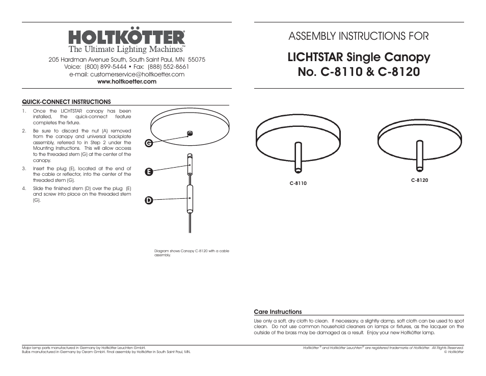 Holtkoetter C8110-G User Manual | 4 pages