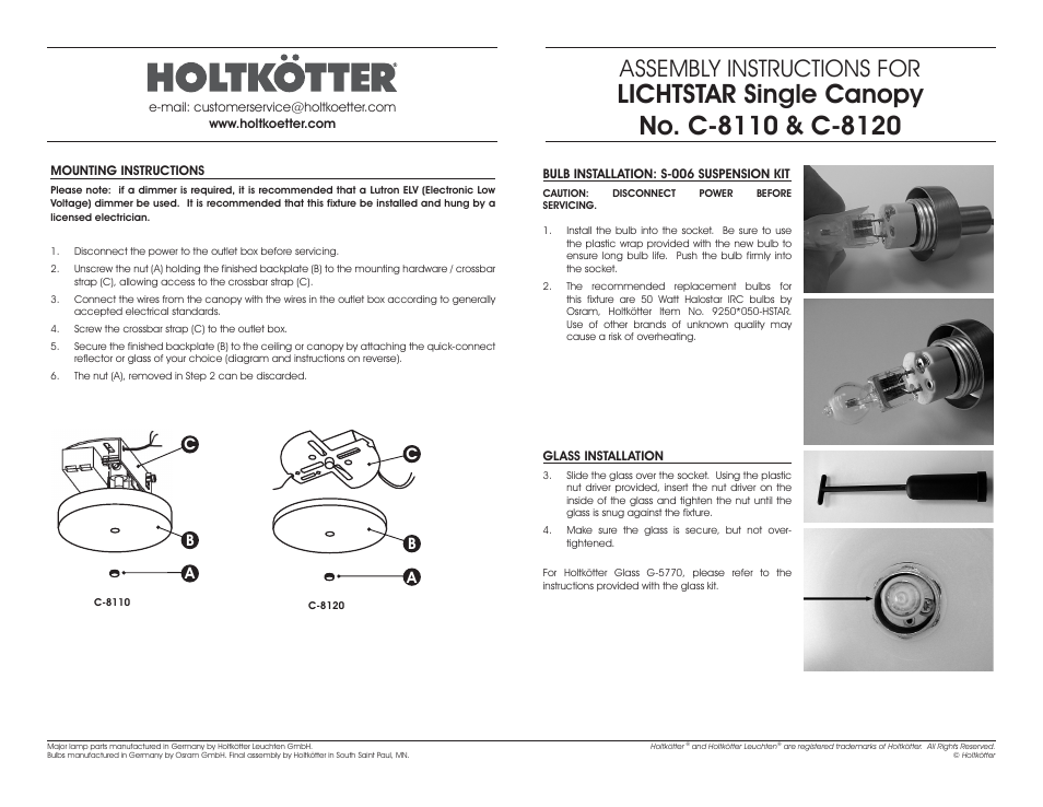 Assembly instructions for | Holtkoetter C8110-R User Manual | Page 2 / 3