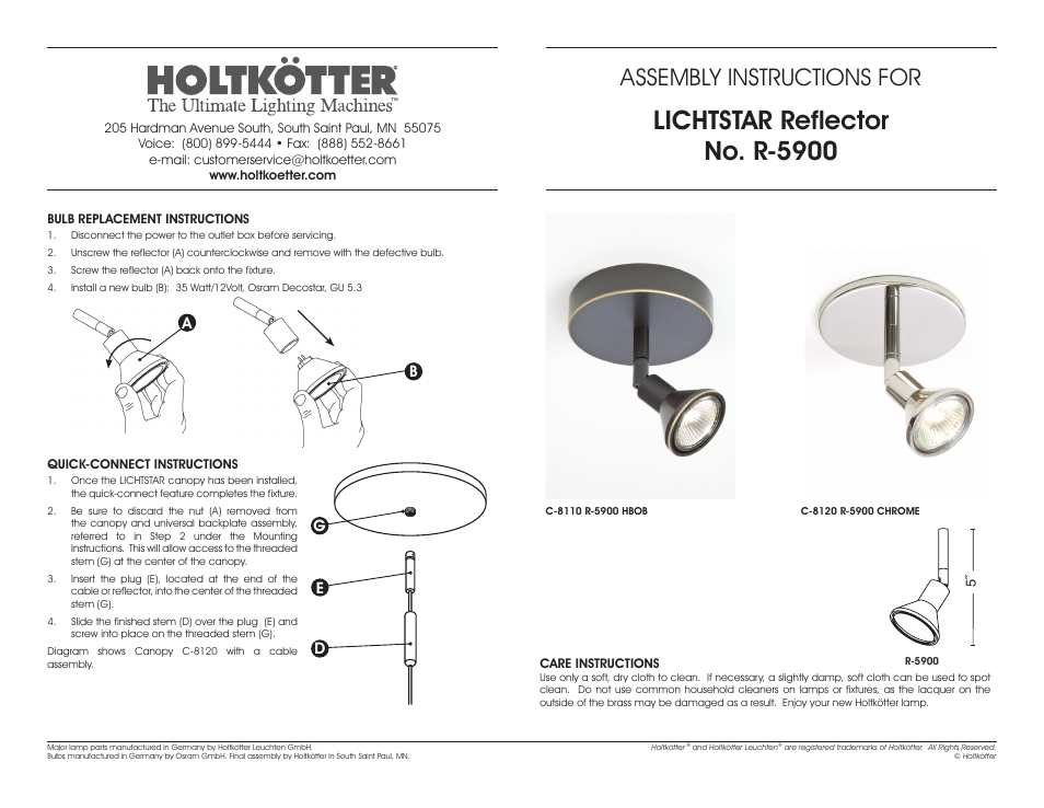 R5900, Lichtstar reflector no. r-5900, Assembly instructions for | Holtkoetter C8110-R User Manual | Page 3 / 3