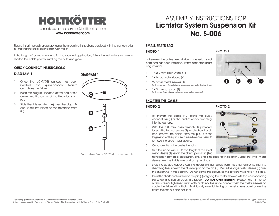 Lichtstar system suspension kit no. s-006, Assembly instructions for | Holtkoetter C8120-G User Manual | Page 4 / 4