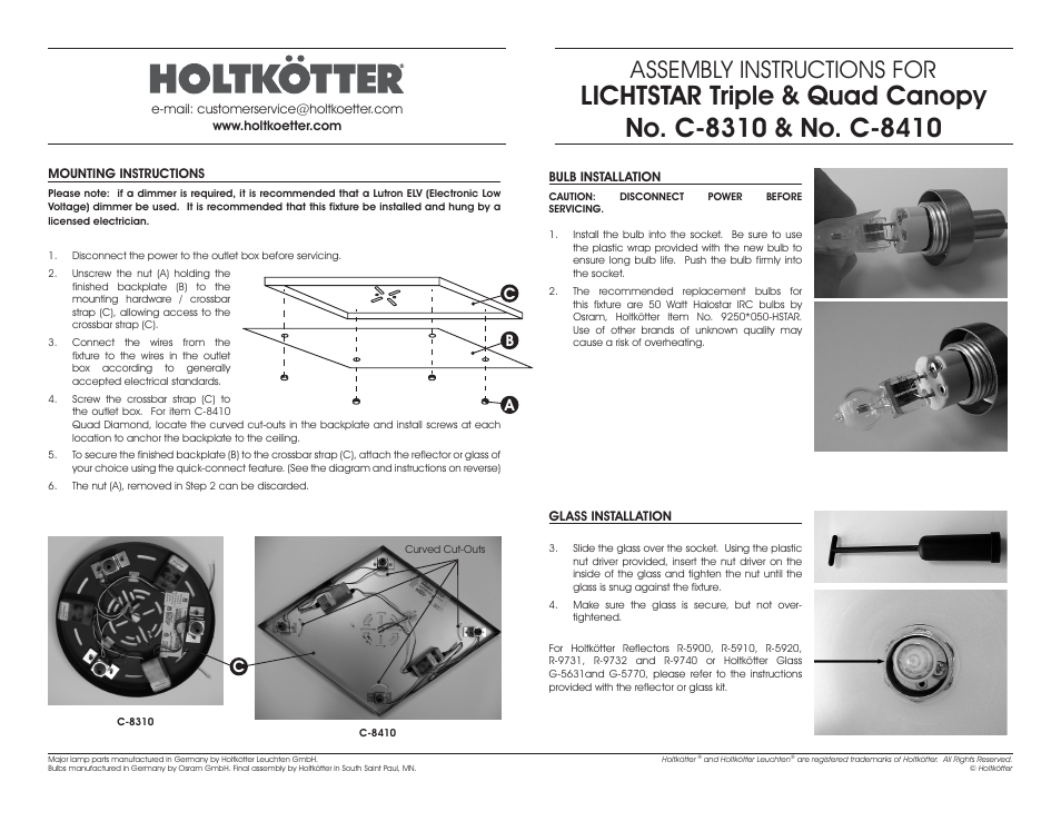 Assembly instructions for, Bc a c | Holtkoetter C8310-G User Manual | Page 2 / 4