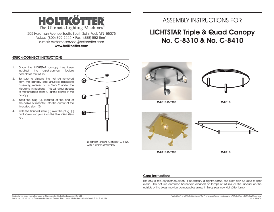 Holtkoetter C8310-R User Manual | 3 pages