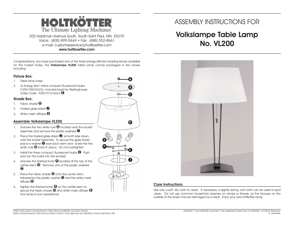 Holtkoetter VL200ES User Manual | 1 page