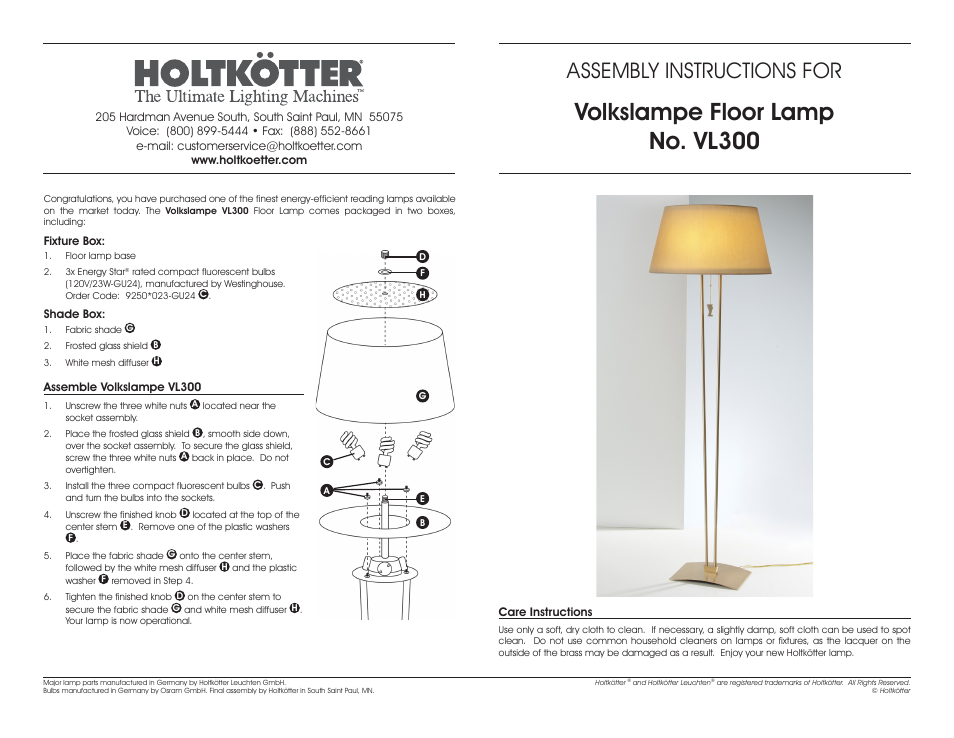 Holtkoetter VL300ES User Manual | 1 page