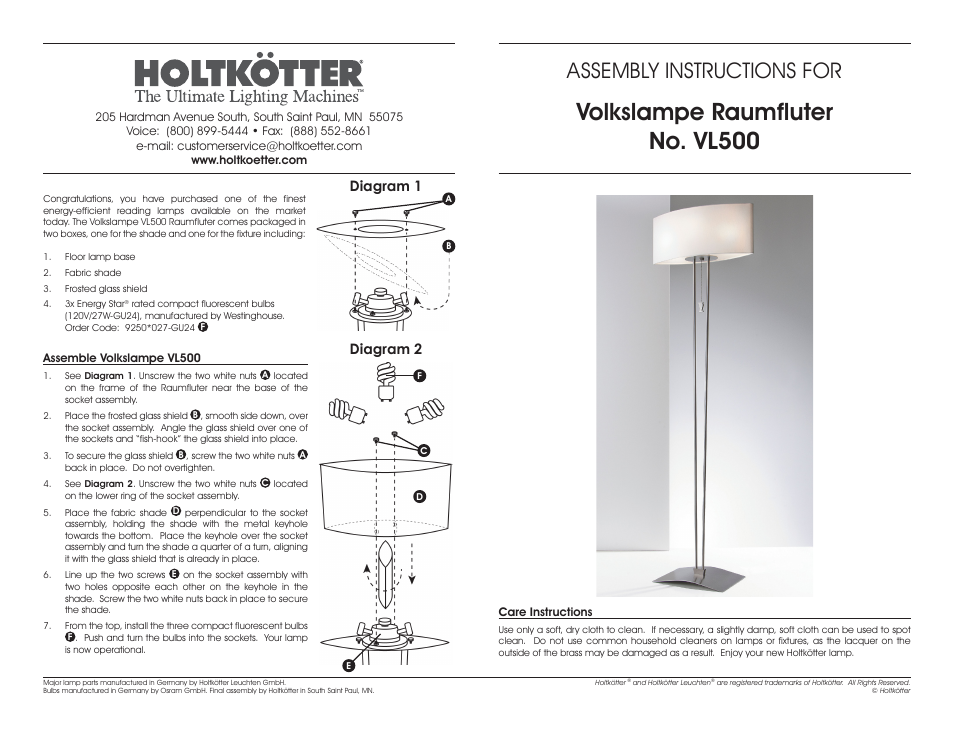 Holtkoetter VL500ES User Manual | 1 page