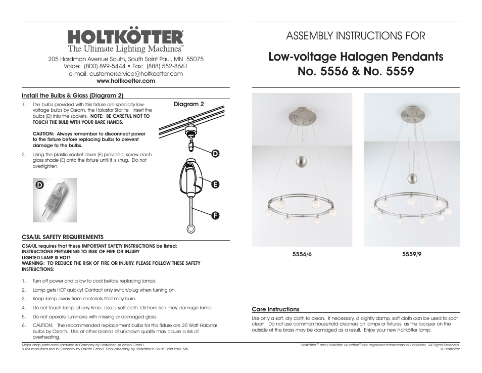 Holtkoetter 5556 User Manual | 2 pages