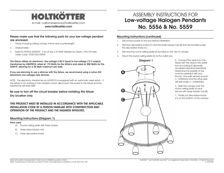 Assembly instructions for, Ab c | Holtkoetter 5556 User Manual | Page 2 / 2