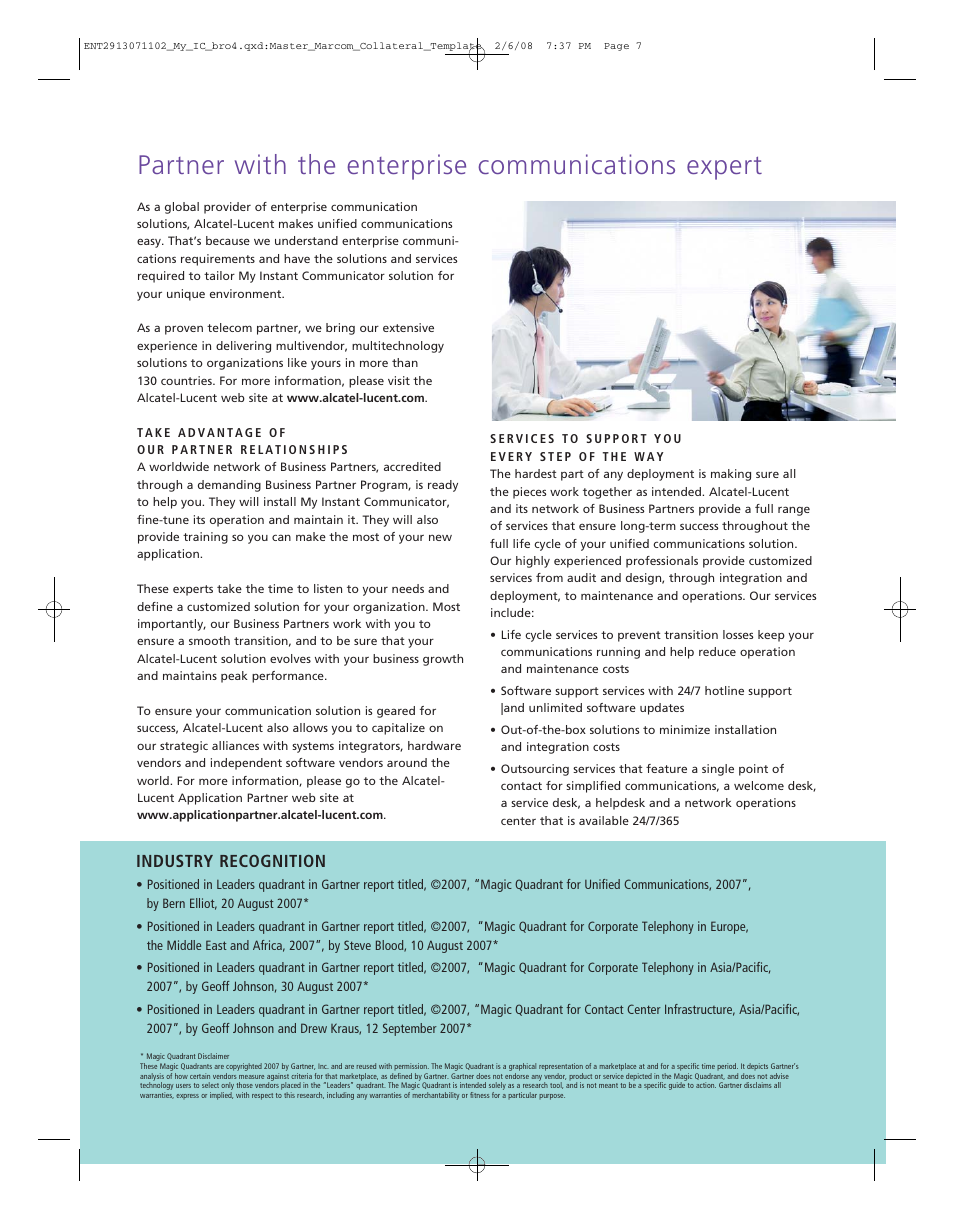 Partner with the enterprise communications expert, Industry recognition | Alcatel-Lucent OmniTouch 8600 User Manual | Page 7 / 8