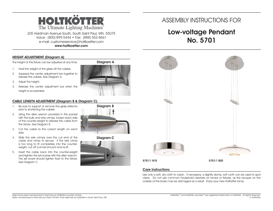 Holtkoetter 5701 User Manual | 2 pages