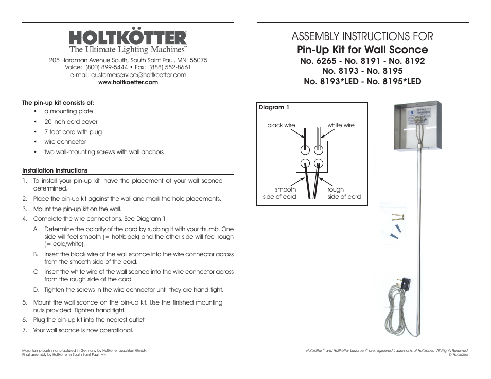 Holtkoetter PUK8191 User Manual | 1 page