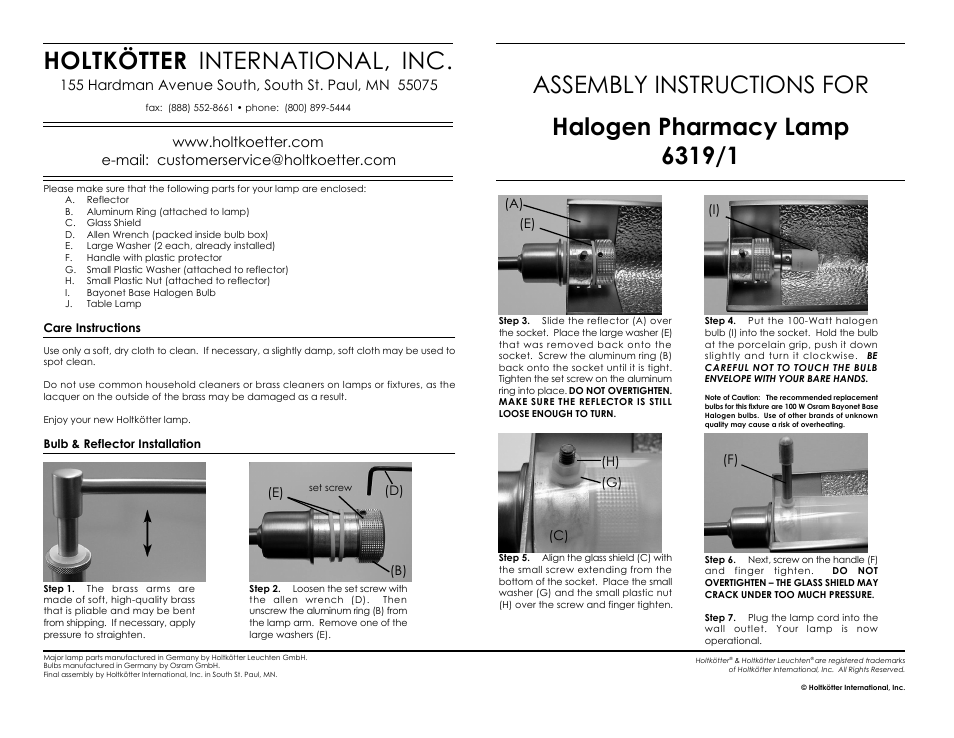 Holtkoetter 6319 User Manual | 1 page