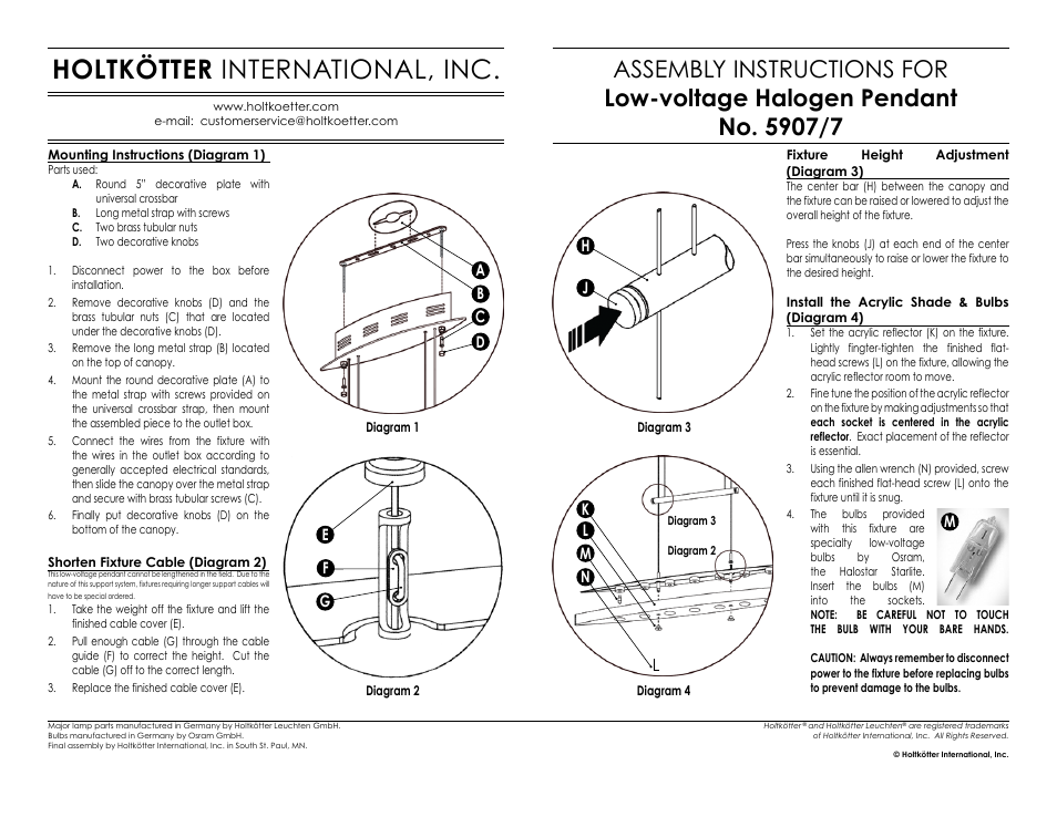 Holtkötter international, inc, Assembly instructions for | Holtkoetter 5907 User Manual | Page 2 / 2